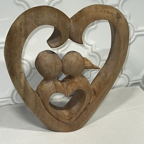 Wooden Hand Carved Romantic Passionate Loving Couple Abstract Figurine Sculpture - Picture 1 of 8
